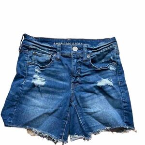 Ladies American Eagle Distressed Destroyed Denim Shorts Size 4 Super stretch